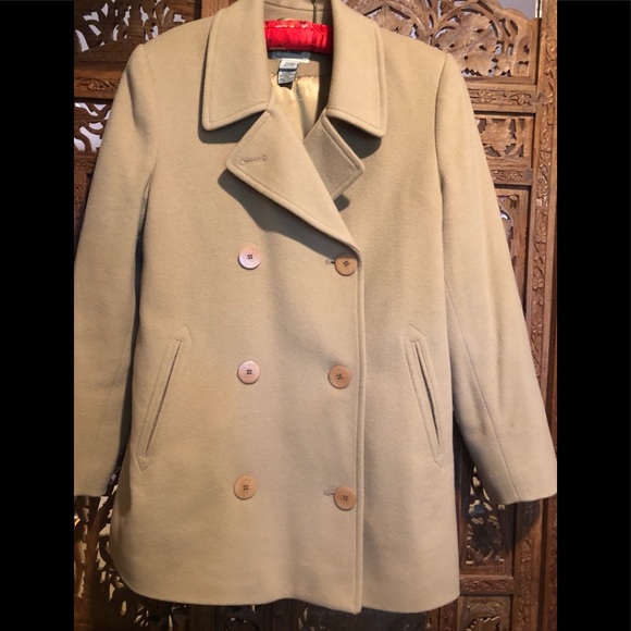 L.L.Bean Camel Wool Cashmere Double Breasted Coat medium fit - Picture 1 of 5